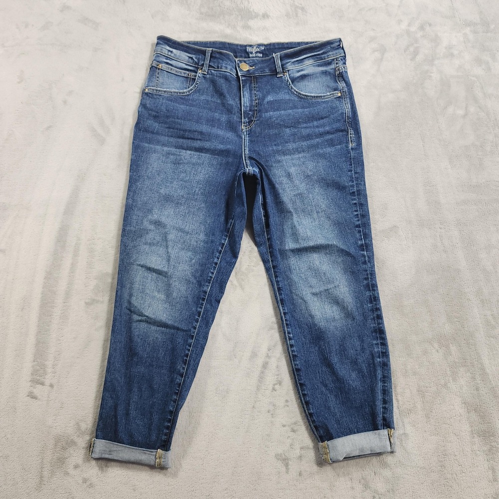 Maurices Jeans Womens 16 Blue Dark Wash Mid Rise Everflex Cuffed Crop Stretch